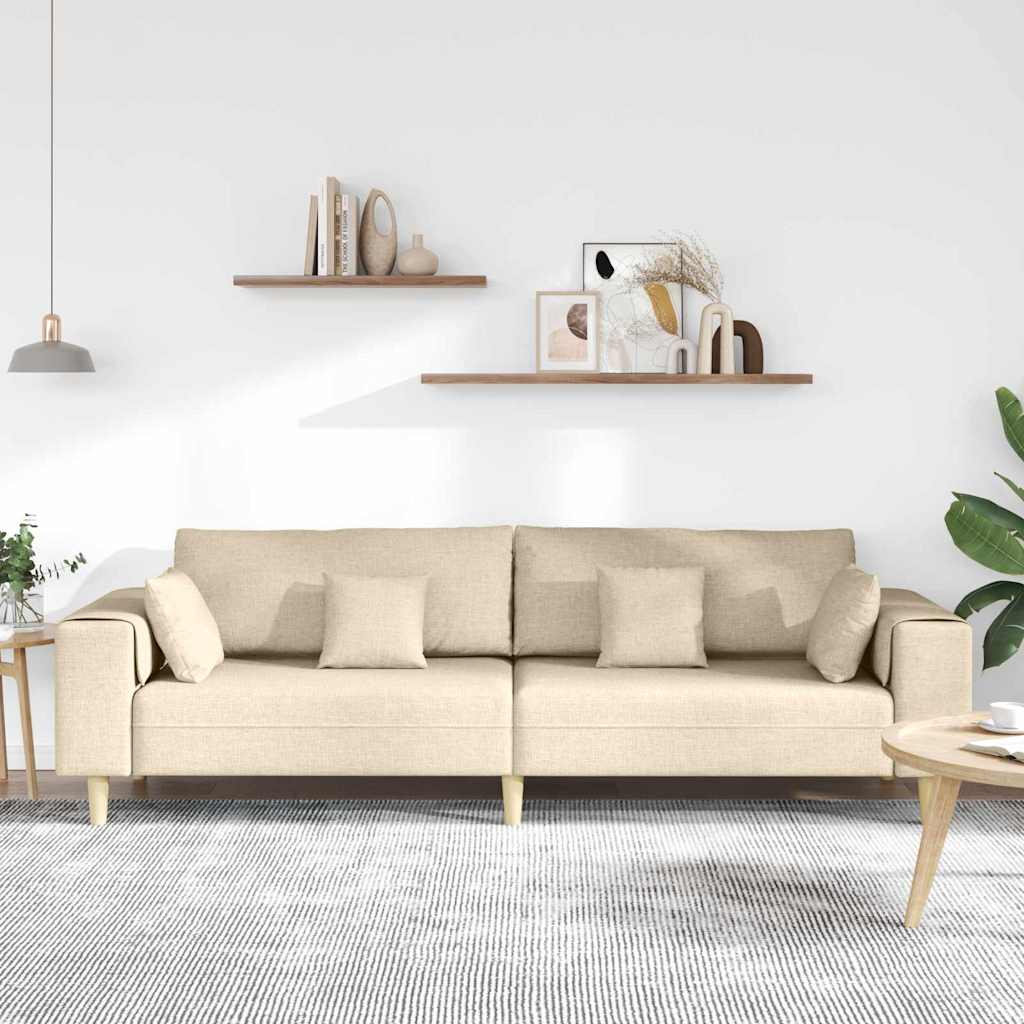 vidaXL Stoffen Bank met kussen Crème 208 cm Stof