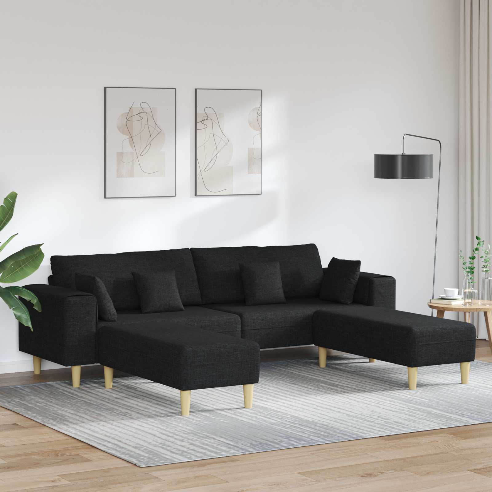vidaXL Sofa mit Kissen 3 pcs Schwarz Stoff