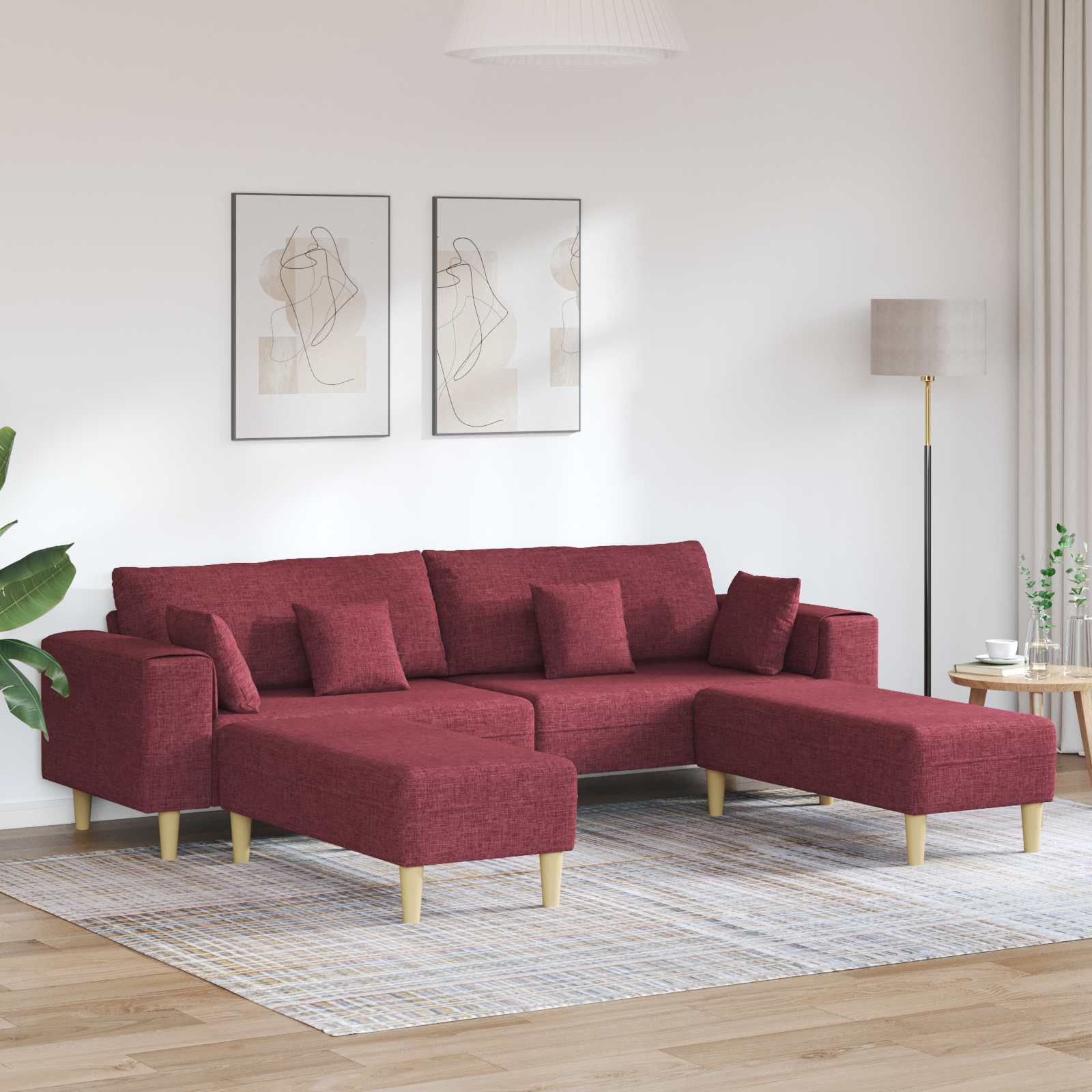 vidaXL Sofa mit Kissen 3 pcs Weinrot Stoff