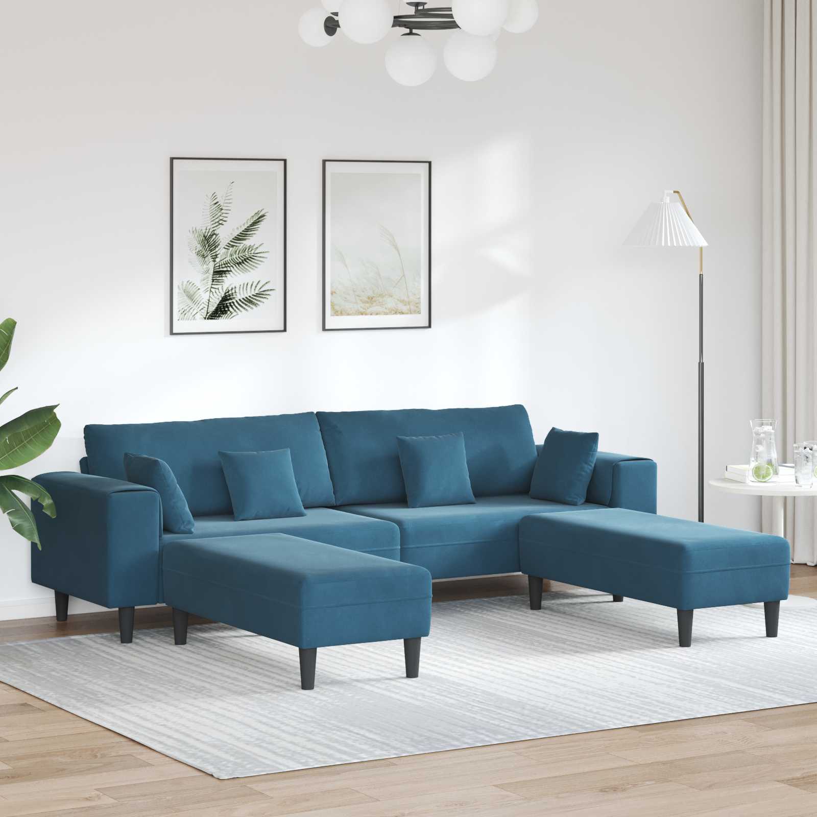 vidaXL Sofa mit Kissen 3 pcs Blau Samt