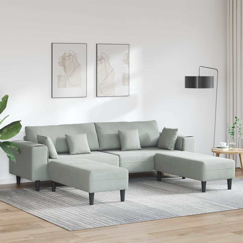 Velours Bank met kussen met kussen 3 pcs Lichtgrijs 208 cm Fluweel