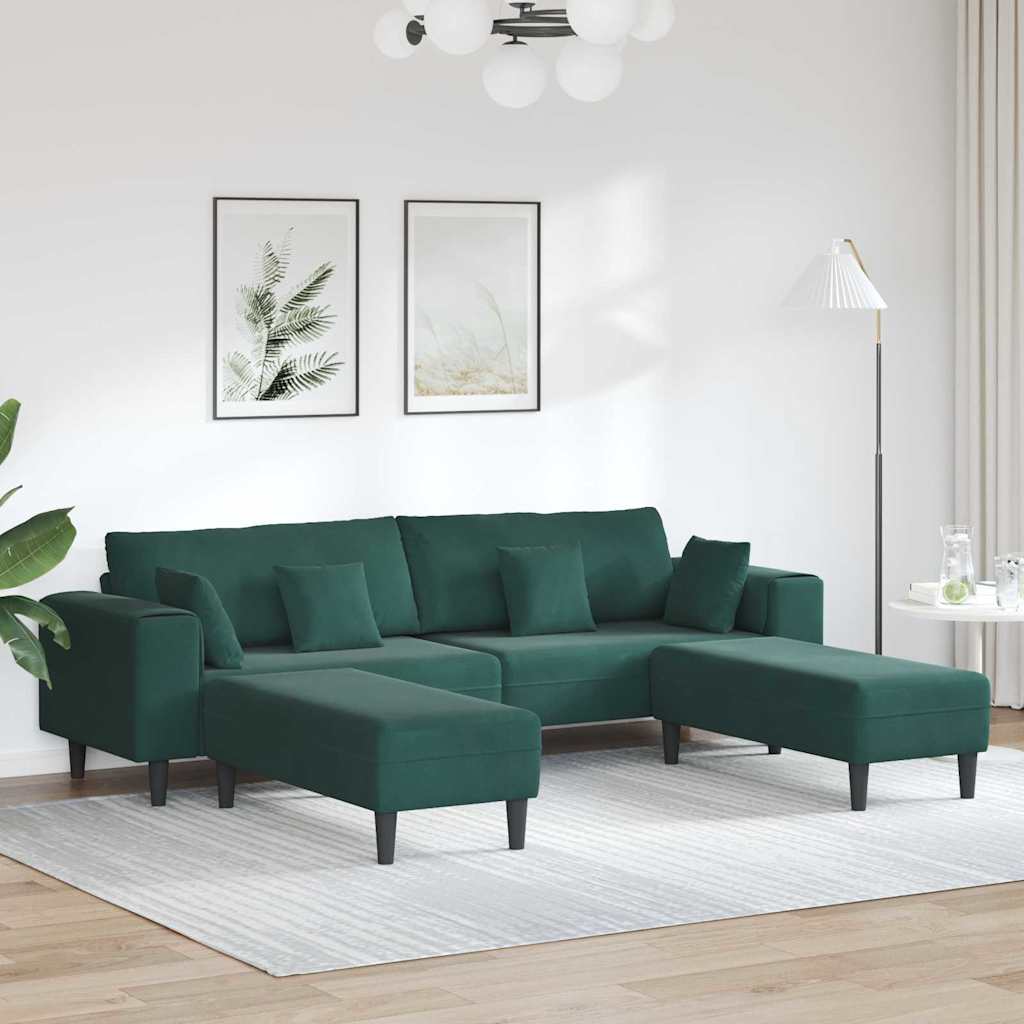 Sametdiivan padjaga padjaga 3 pcs Tume rohelise 208 cm Samet