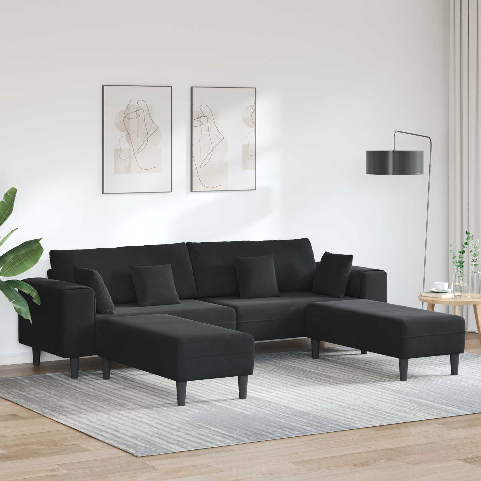 vidaXL Sofa mit Kissen 3 pcs Schwarz Samt