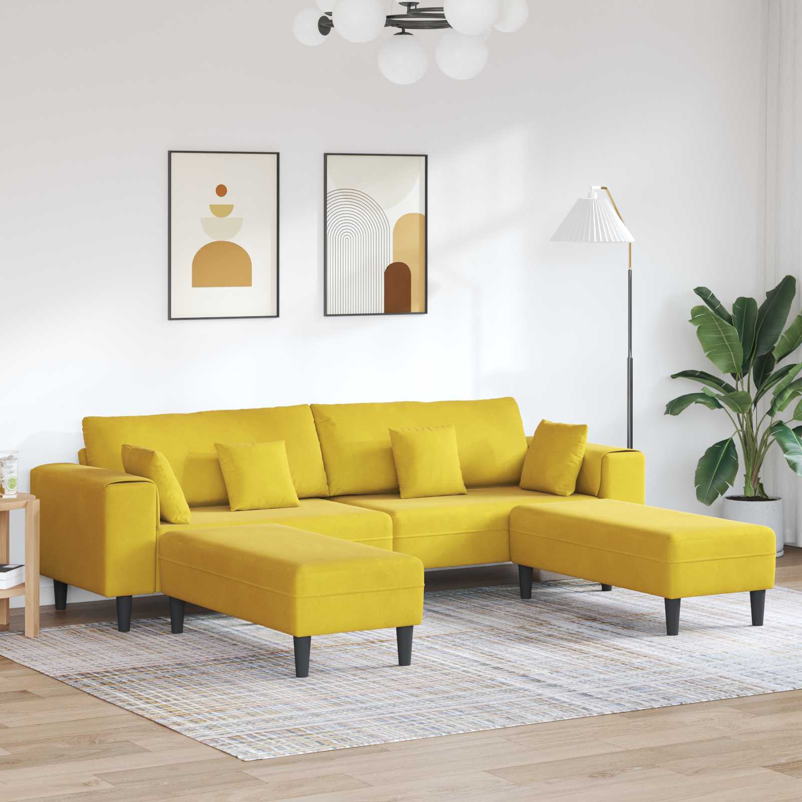vidaXL Sofa mit Kissen 3 pcs Gelb Samt