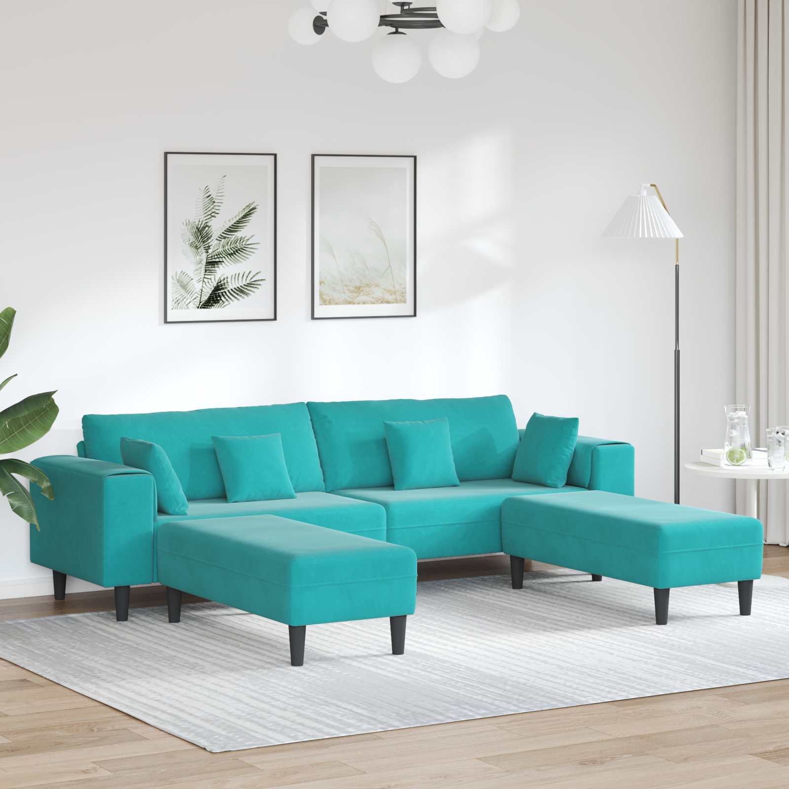 vidaXL Sofa mit Kissen 3 pcs Türkis Samt