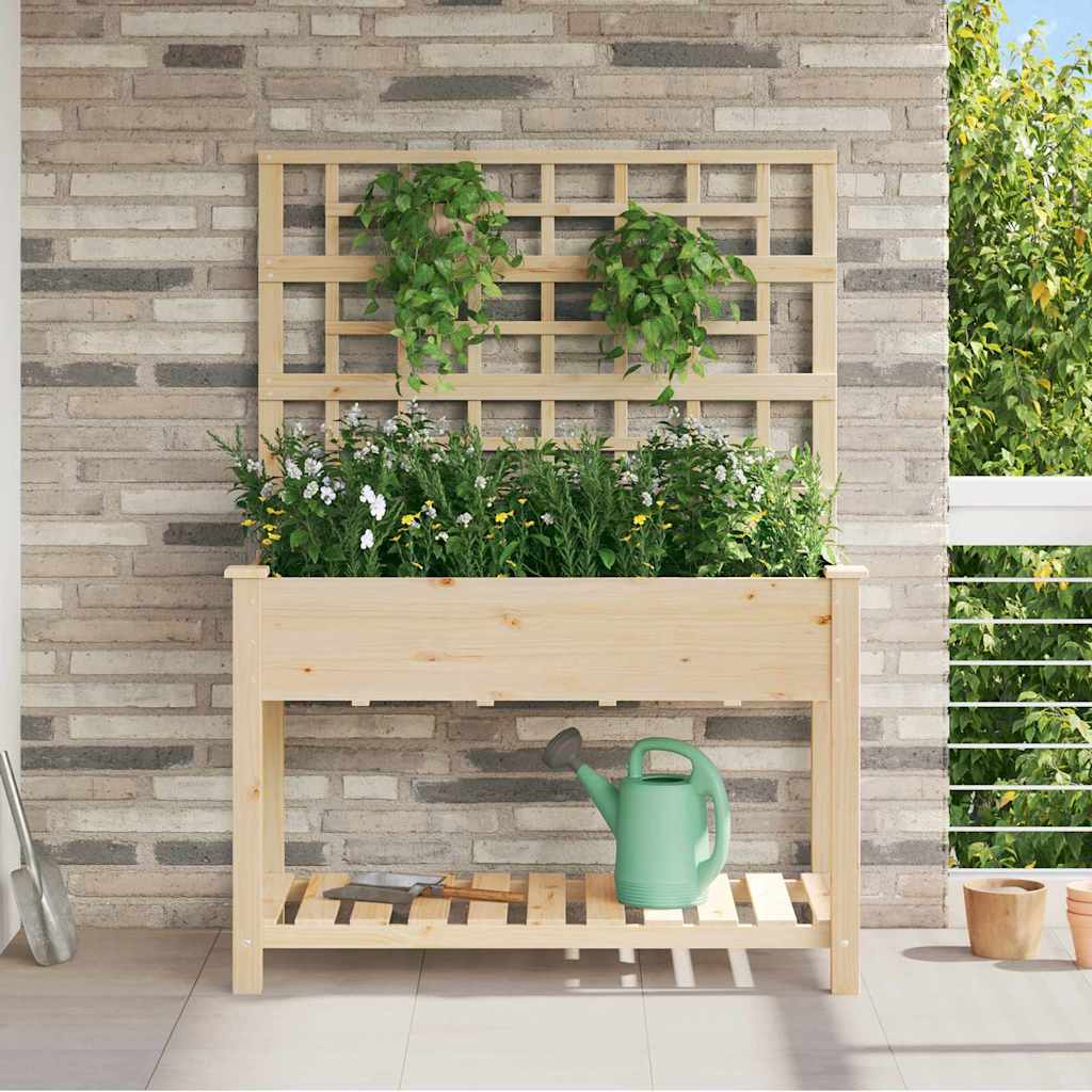 Haveplantekasse med trellis og hylde 115x59x152 cm Solid fyrretræ
