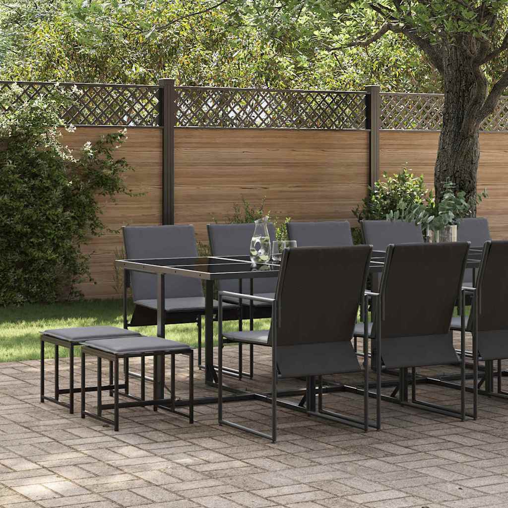 vidaXL 15-Delige Tuin Eettafel Set met Kussens van Staal en Textilene