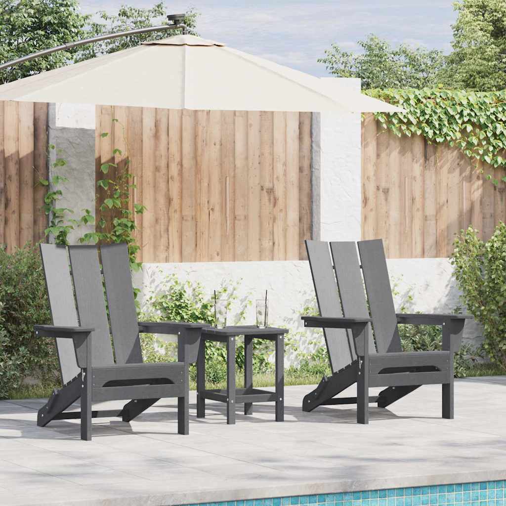 комплект градински мебели от 3 части Светло сиво HDPE, Сгъваем Adirondack стол vidaXL Светло сиво 74.5x80.5x90 см HDPE, Странична маса Adirondack vidaXL Светло сиво 38x38x45 см HDPE