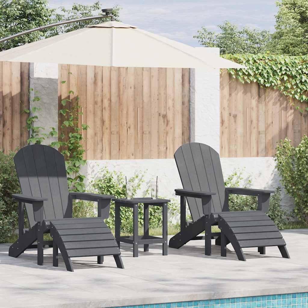 3 части градински комплект vidaXL от светлосив HDPE, стол Adirondack vidaXL с footrest светлосив HDPE, странична маса vidaXL Adirondack 38x38x45 см светлосив HDPE