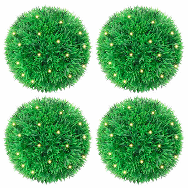 vidaXL kunstpukspuidust pallid LED tuledega 4 tk Roheline 12 cm