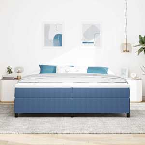Postel s boxspringem Modrá 200 x 200 cm Žebrovaná látka - obrázek 3