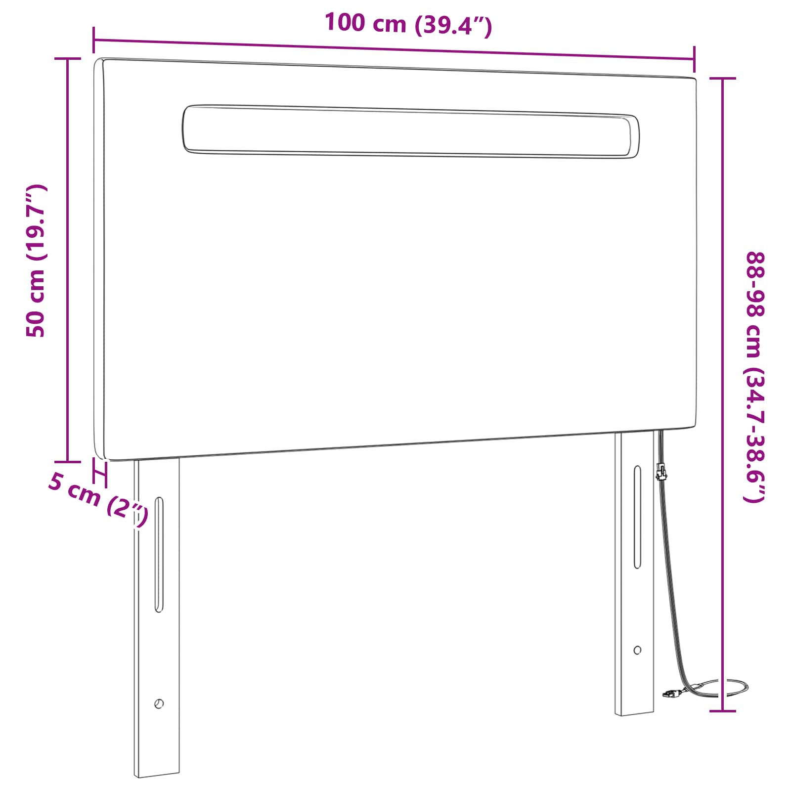 LED glava postelje Siva 100 cm Umjetno usnje