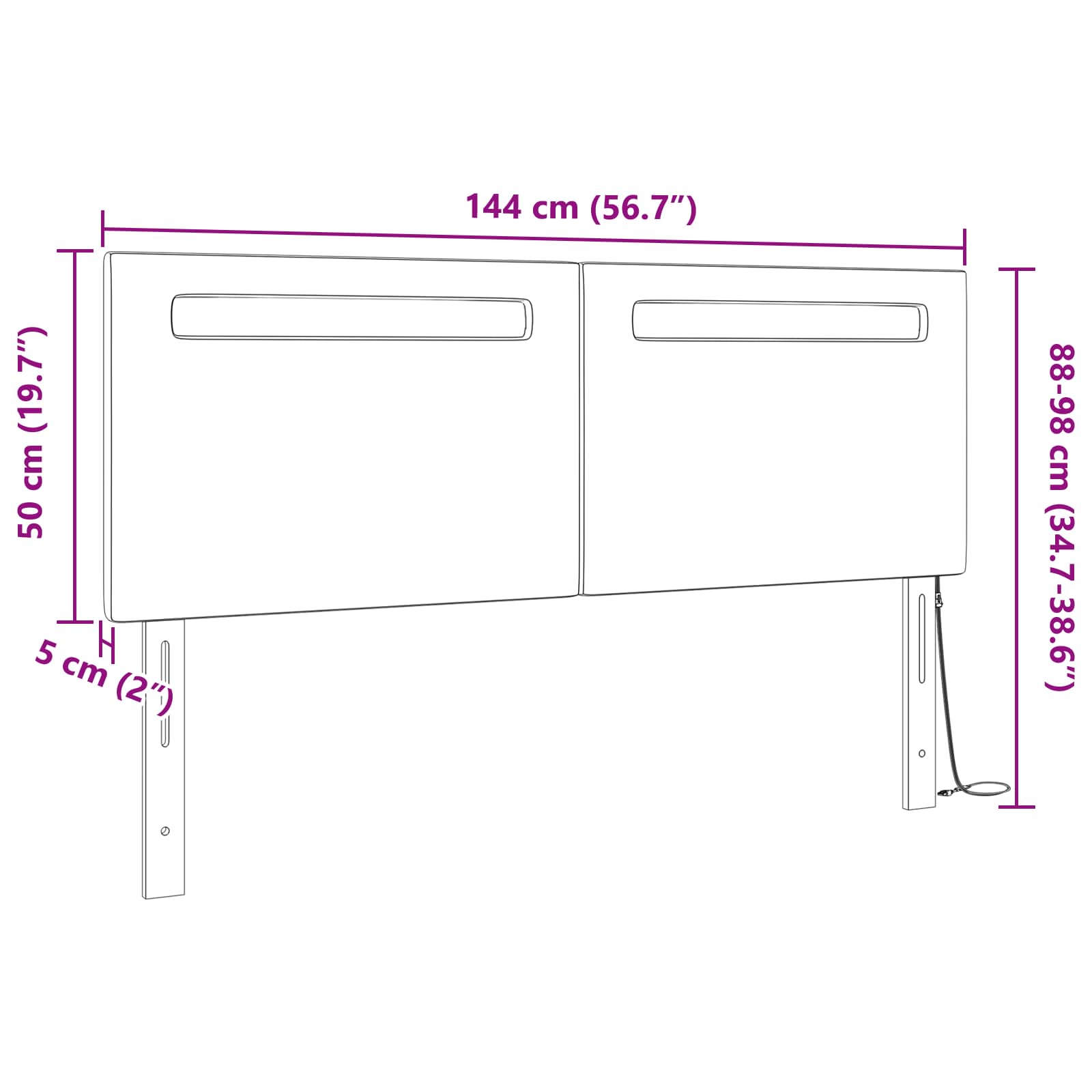 LED glava postelje Bela 144 cm Umjetno usnje