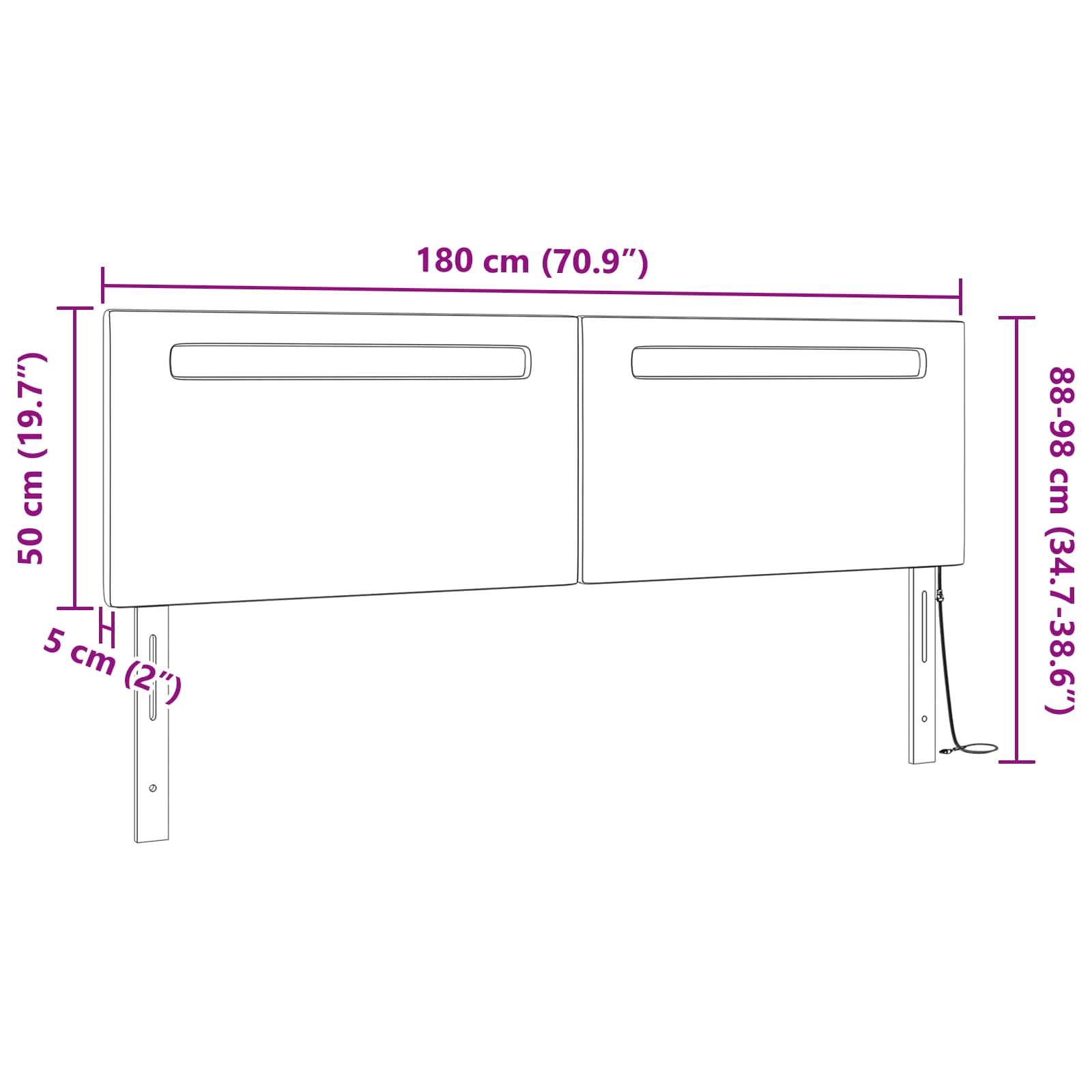 LED glava postelje Kapučino 180 cm Umjetno usnje