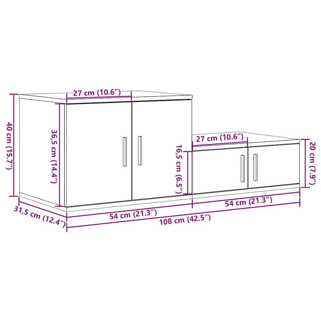 Úložná skříňka 2 pcs Kouřový dub 108 x 41 x 40 cm - obrázek 14
