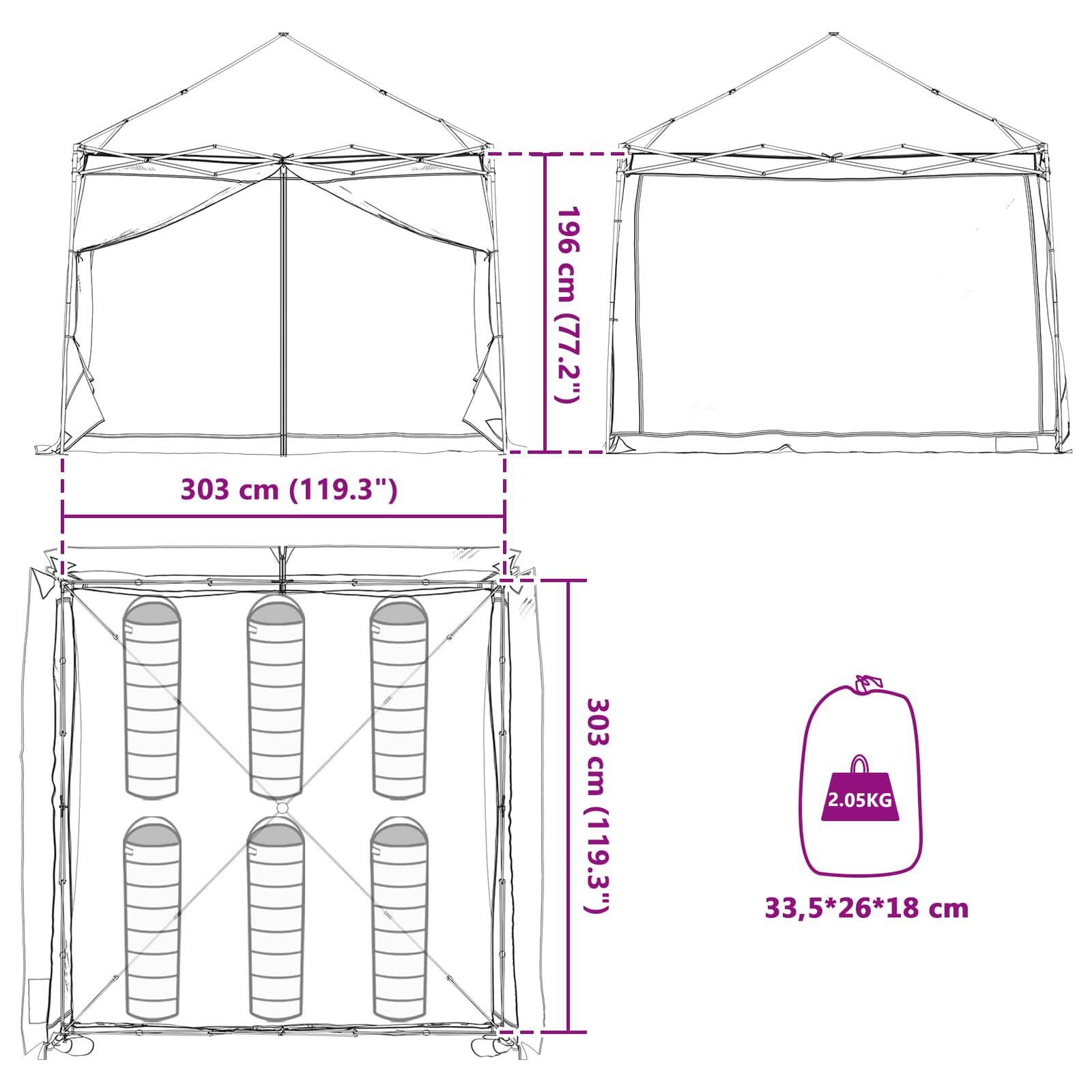 Sada Camping Stanů se střechou 2 pcs Modrá Taffeta a Tkanina - obrázek 17