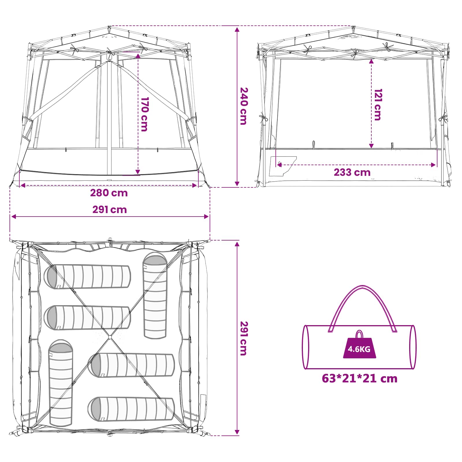 Sada Camping Stanů se střechou 2 pcs Modrá Taffeta a Tkanina - obrázek 16