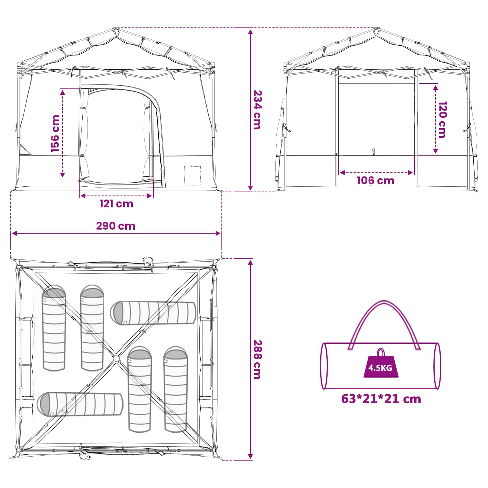 Sada Camping Stanů se střechou 2 pcs Zelená Taffeta a Tkanina - obrázek 16