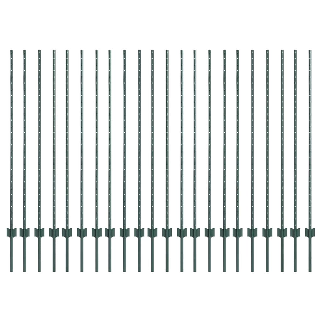 vidaXL Ezüst kerítési oszlopok 22 pcs Zöld 50m x 1.4m Acél