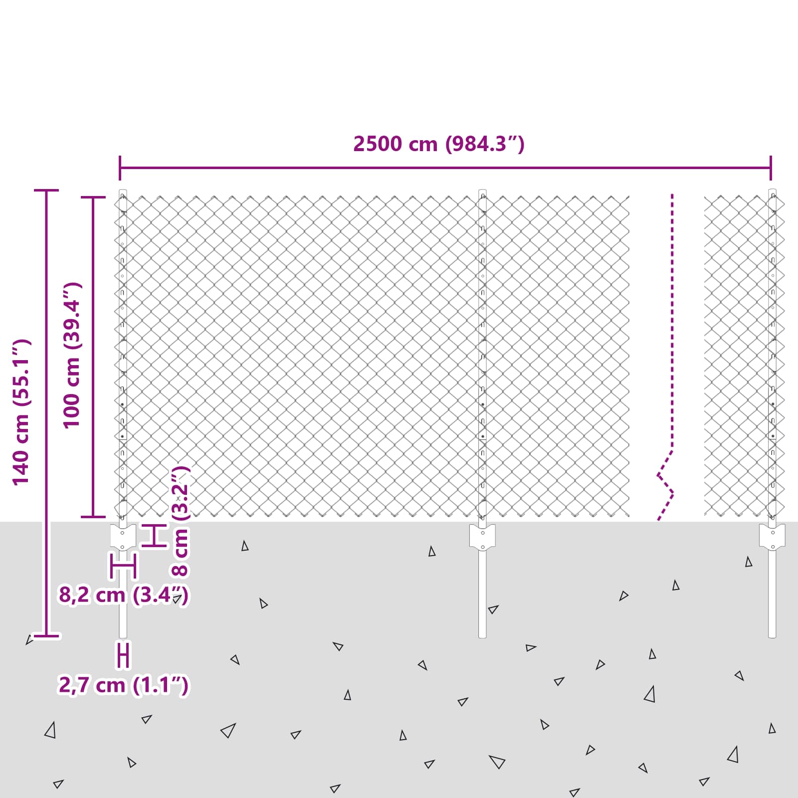 Thumbnail - vidaXL Zaun mit Pfosten Grau 1 x 25 m Stahl