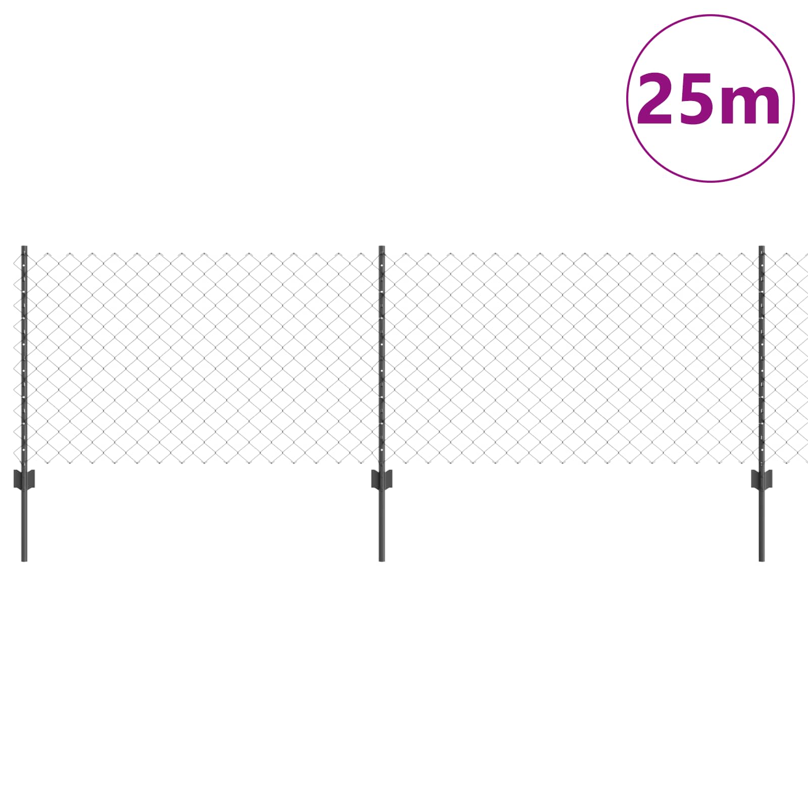 Thumbnail - vidaXL Zaun mit Pfosten Grau 0,8 x 25 m Stahl