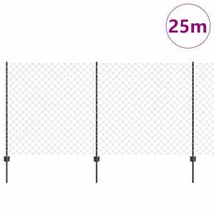 Sítový plot s příčkou 25 x 1,2 m (Š x V) Ocel potažená PVC Šedá - obrázek 3