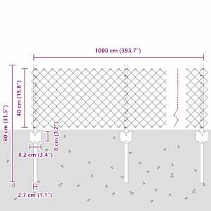 Venkovní Řetězový Plot s Příčkou 10 x 0,4 m Stříbrná Síťovina - obrázek 11