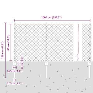 Venkovní Řetězový Plot s Příčkou 10 x 0,8 m Stříbrná Síťovina - obrázek 11
