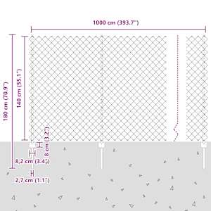 Venkovní Řetězový Plot s Příčkou 10 x 1,4 m Stříbrná Síťovina - obrázek 12