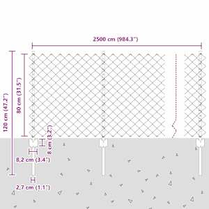 Venkovní Řetězový Plot s Příčkou 25 x 0,8 m Stříbrná Síťovina - obrázek 11