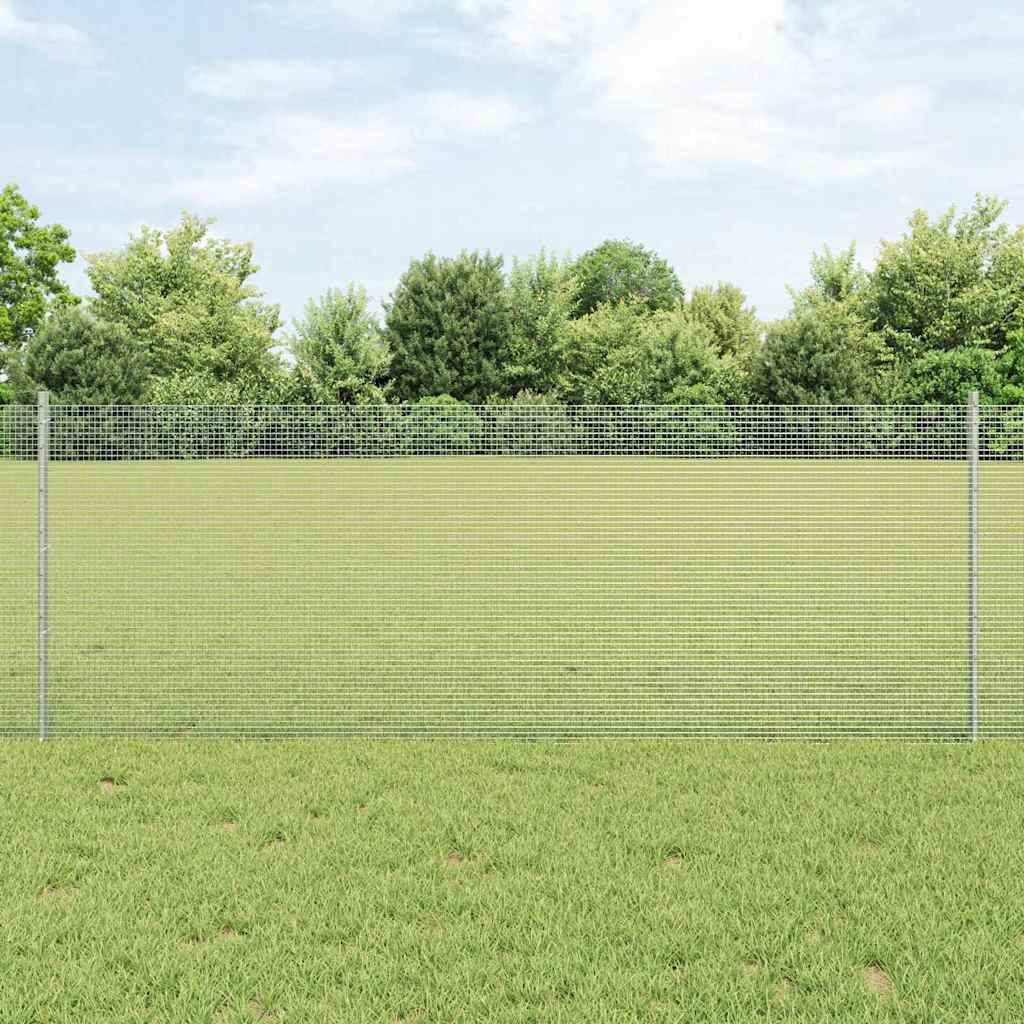 svetsede trådhegn med 11 U-stolper sølv 0.8x25 m stål