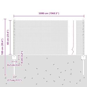 Svařovaná drátěná oplocení s sloupkem 50 x 0,6 m Šedá Síťovina - obrázek 11
