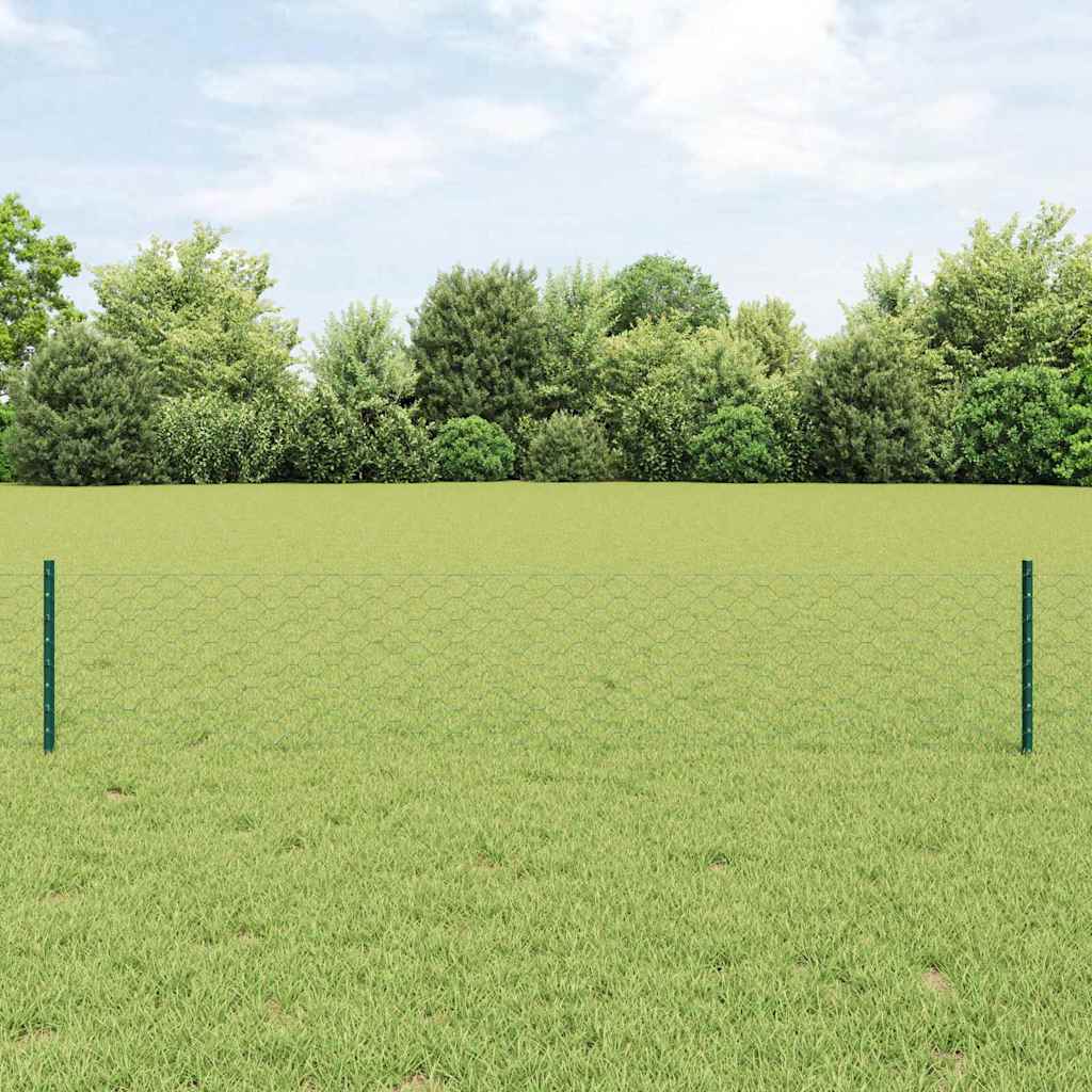 Hegn Post 11 stk U-Kanal Grøn 40 cm Stål, vidaXL Sekskantet Hegn Grøn 0,4x25 m Stål