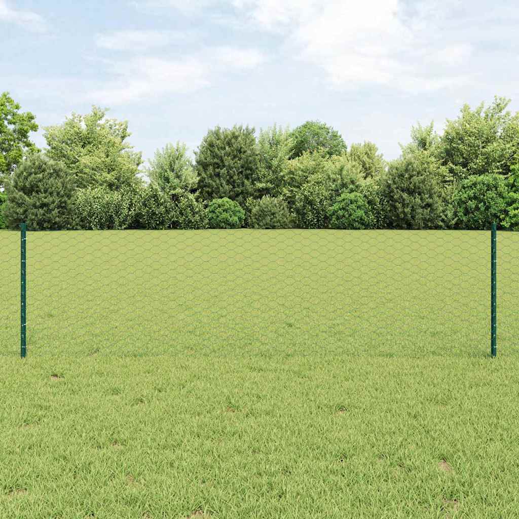 hegn stolper 11 stk U-kanel grøn 60 cm stål, vidaXL sekskantet hegn grøn 0,6x25 m stål