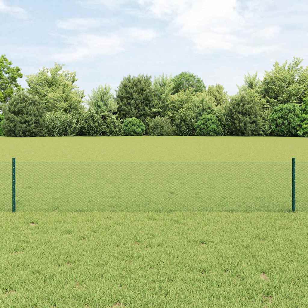 Hejnpæle 11 stk U-Channel Grøn 40 cm Stål, vidaXL Hexagonhegn Grøn 0.4x50 m Stål
