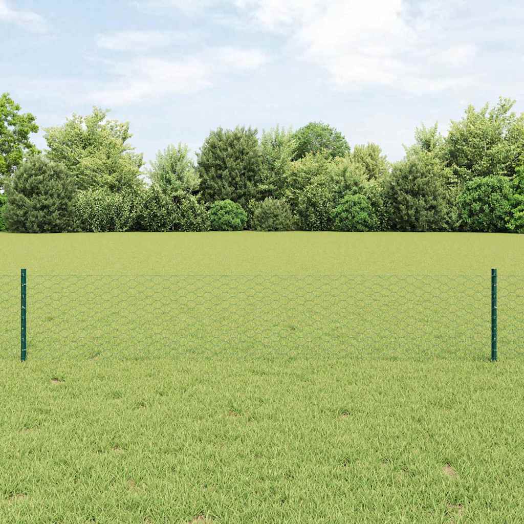 Hegnspæle 11 stk U-Channel Grøn 40 cm Stål, vidaXL Sekskantet Hegn Grøn 0,4x50 m Stål