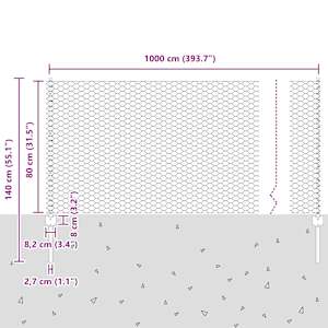 Hexagonální plot s podpěrou 10 x 0,8 m Ocel potažená PVC Šedá - obrázek 12