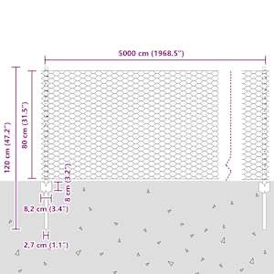 Hexagonální plot s podpěrou 50 x 0,8 m Ocel potažená PVC Šedá - obrázek 11