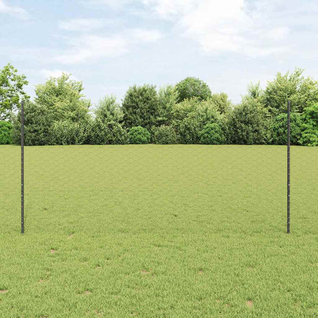 Hegposts 22 stk U-kanal grå 120 cm stål, vidaXL Sekskantet hegn grå 1.2x50 m stål