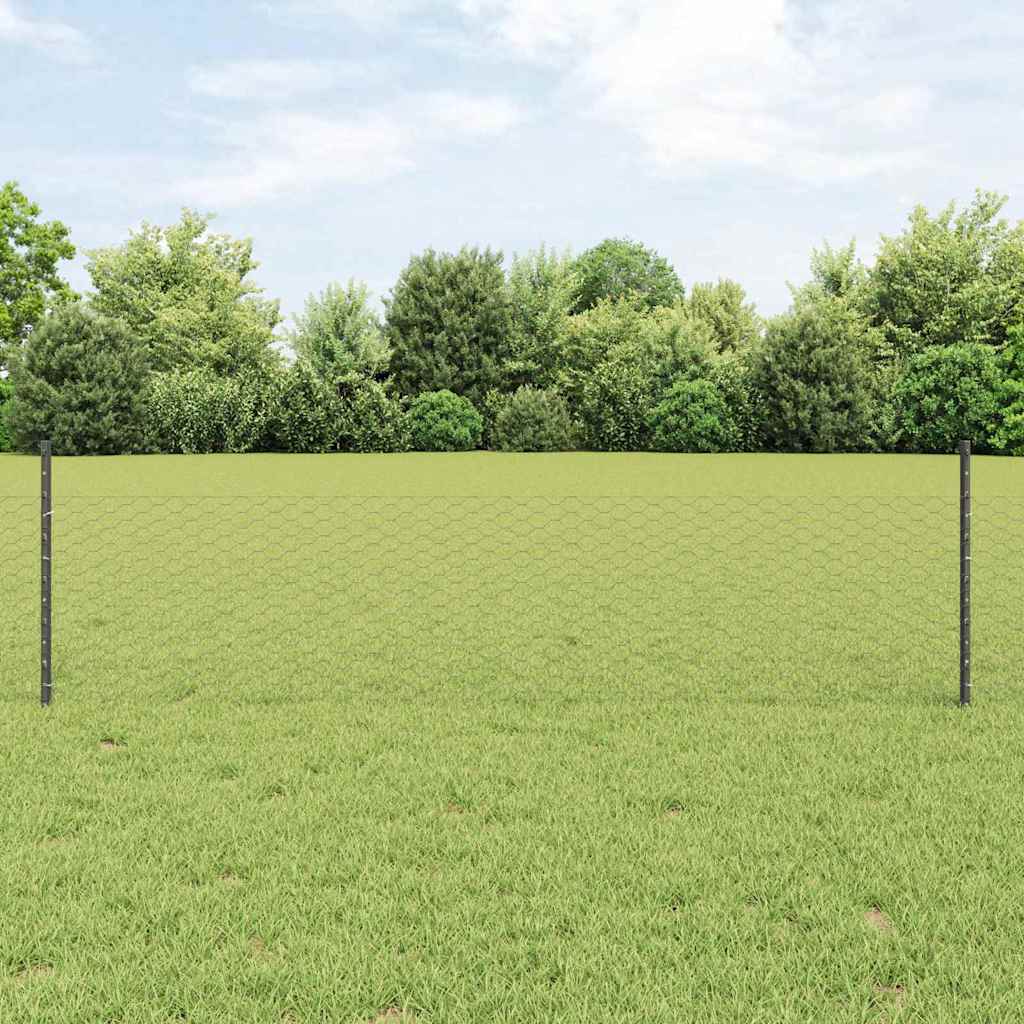 Hegnspæle 11 stk U-Kanal Grå 60 cm Stål, vidaXL Sekskantet Hegn Grå 0.5x100 m Stål