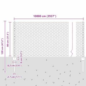 Hexagonální plot s podpěrou 100 x 0,8 m Ocel potažená PVC Šedá - obrázek 11