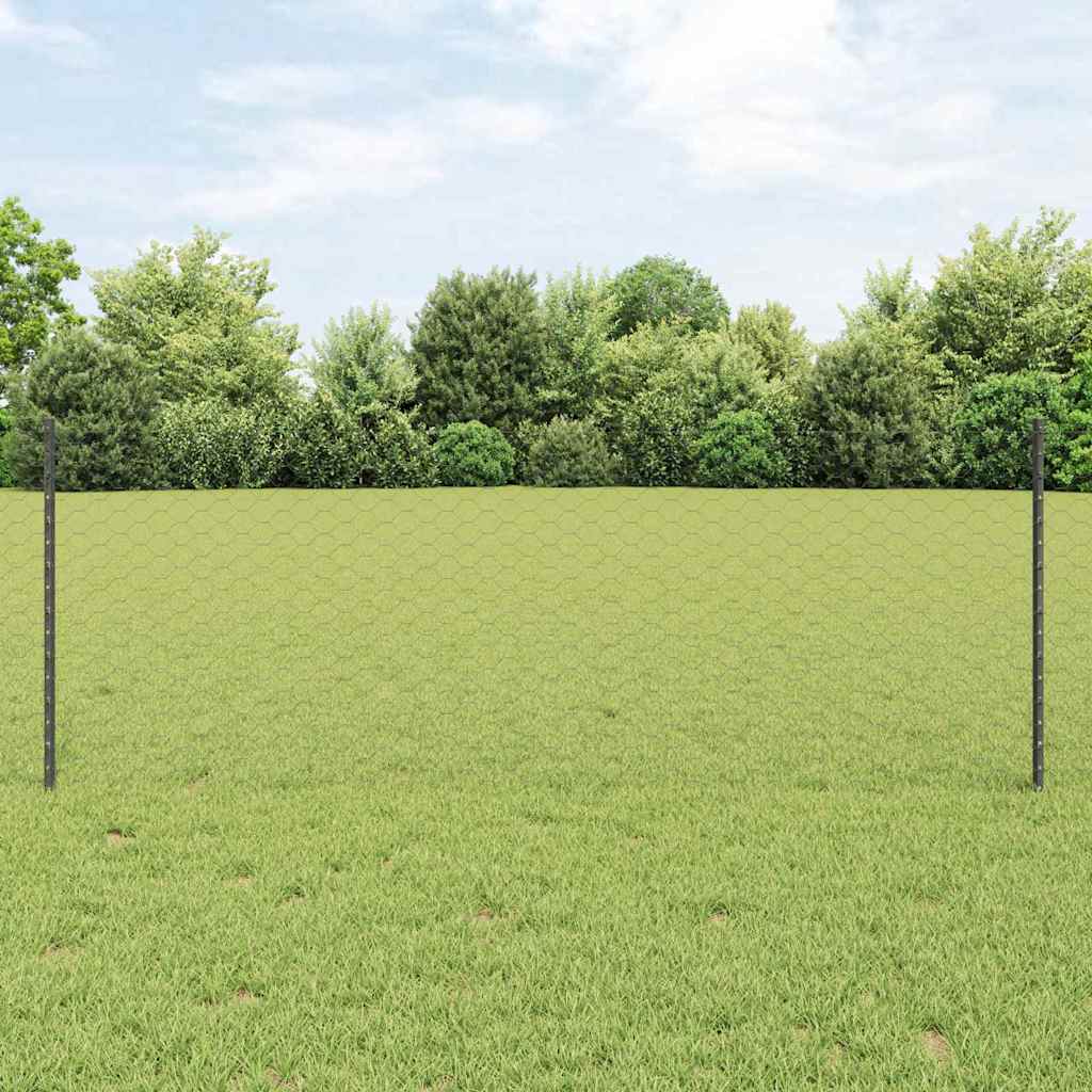 Hegnspæle 11 stk U-kanal grå 80 cm stål, vidaXL Seks kantet hegn grå 0.8x100 m stål