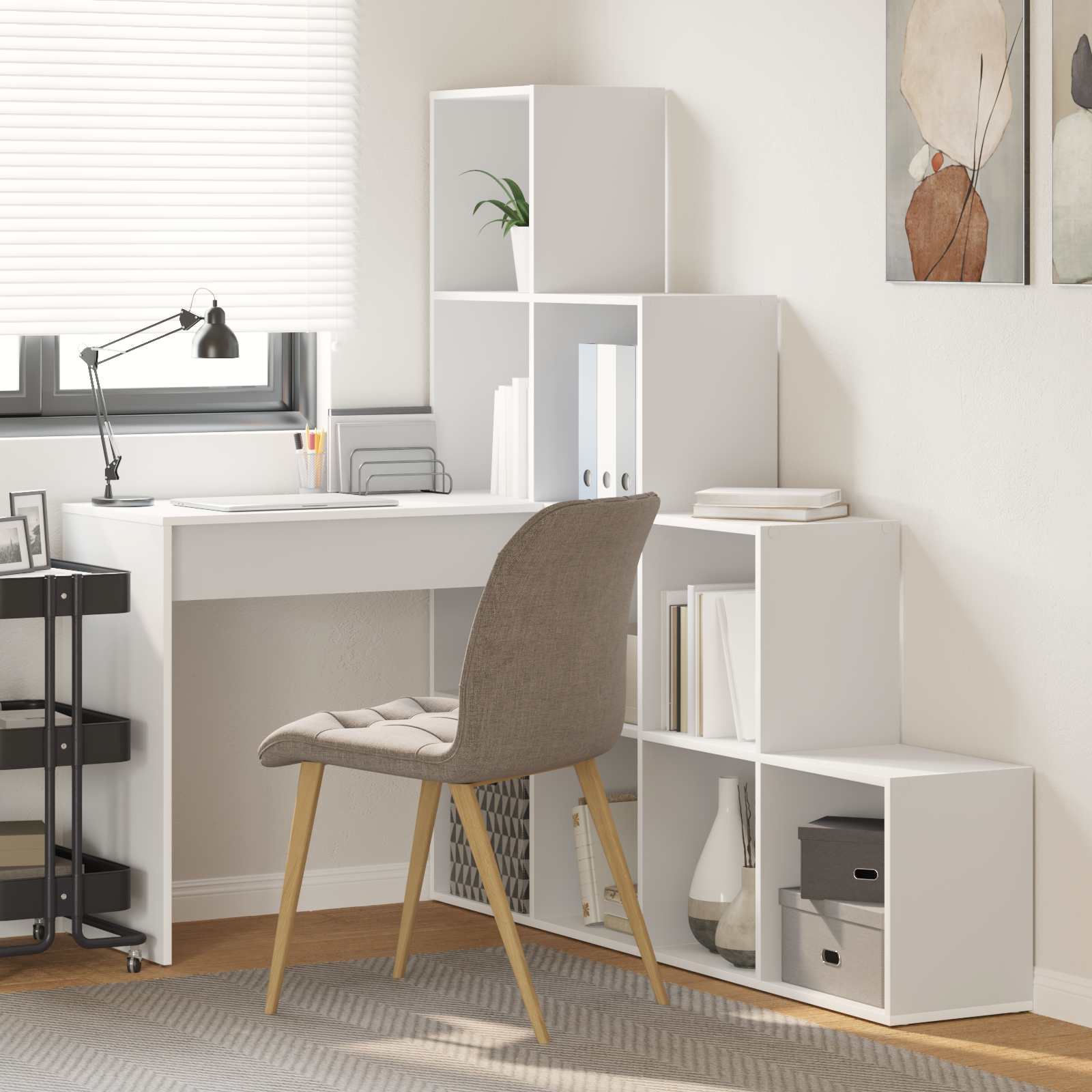 Hoekbureau met plank met opslag Wit Standaard Samengesteld hout en MDF