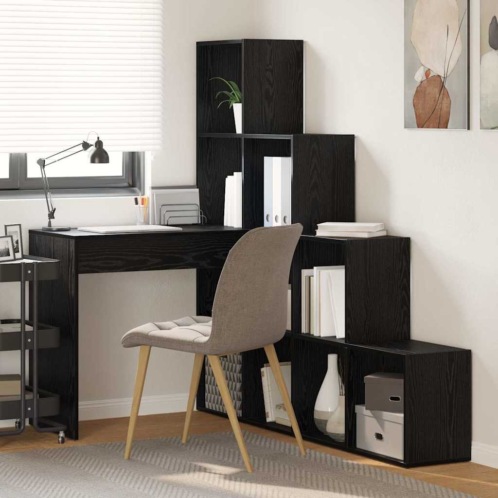 Bureau d'angle avec étagère Chêne noir 101.5 x 149.5 x 149.5 cm