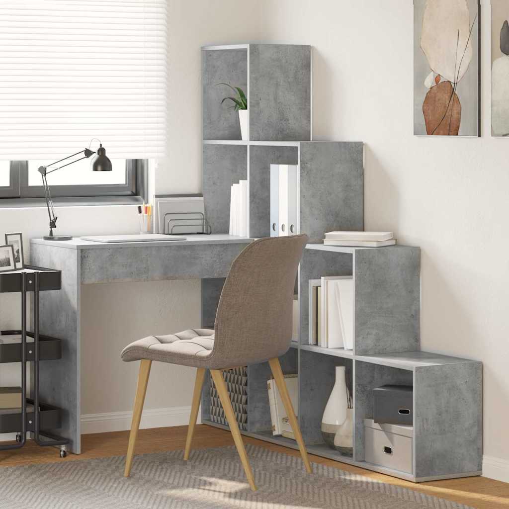 Bureau d'angle avec étagère Gris béton 101.5 x 149.5 x 149.5 cm