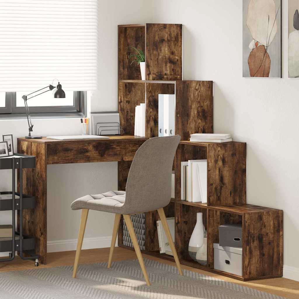 Bureau d'angle avec étagère Chêne fumé 101.5 x 149.5 x 149.5 cm