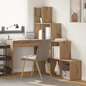 Kotniška miza s polico Umetni hrast 101,5 x 149,5 x 149,5 cm