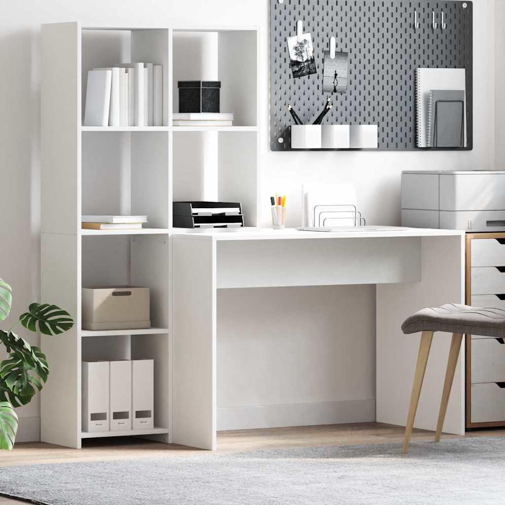 Bureau avec étagère Blanc 138.5 x 55 x 143 cm Bois d'ingénierie