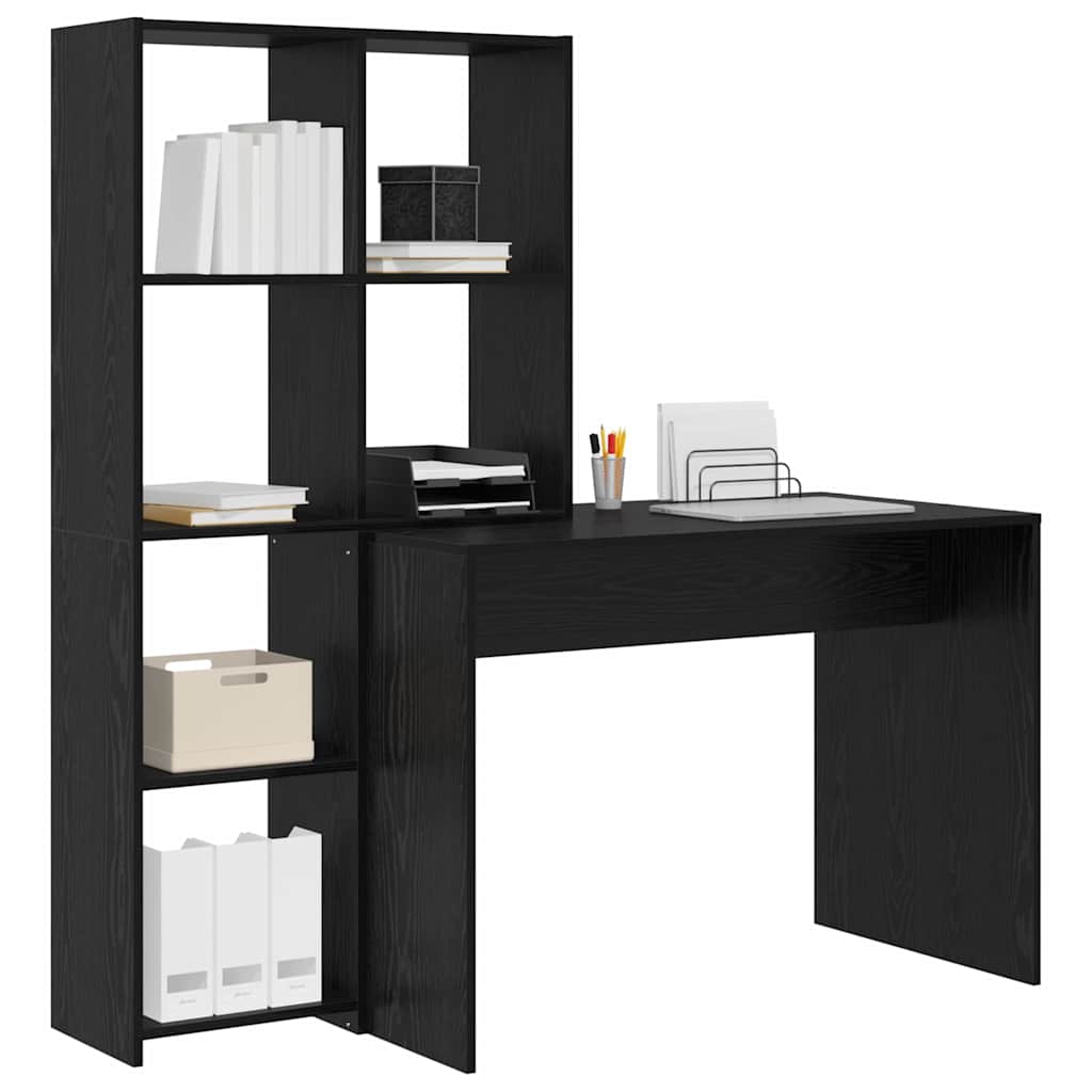 vidaXL Bureau met plank Zwart eiken 138.5 x 55 x 143 cm Bewerkt hout