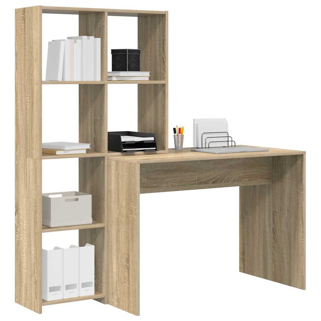 vidaXL Bureau met plank Sonoma eiken 138.5 x 55 x 143 cm Bewerkt hout